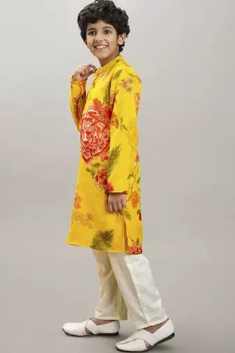 Boys floral printed mandarin collar kurta with pyjamas
