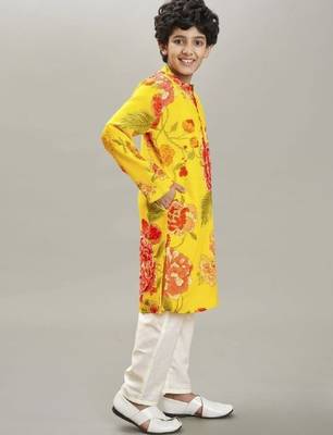 Boys floral printed mandarin collar kurta with pyjamas 4