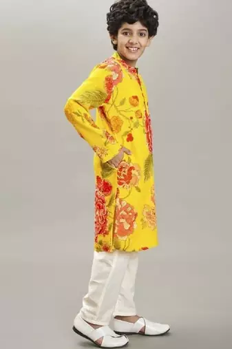 Boys floral printed mandarin collar kurta with pyjamas