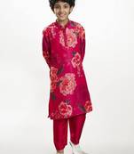 Boys floral printed mandarin collar regular kurta with pyjamas