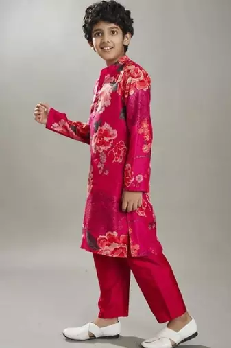 Boys floral printed mandarin collar regular kurta with pyjamas