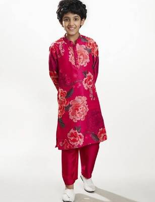 Boys floral printed mandarin collar regular kurta with pyjamas 1