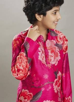 Boys floral printed mandarin collar regular kurta with pyjamas 2
