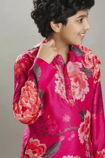 Boys floral printed mandarin collar regular kurta with pyjamas