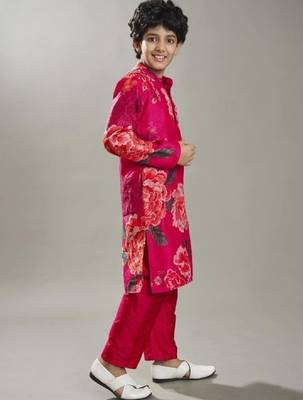 Boys floral printed mandarin collar regular kurta with pyjamas 3
