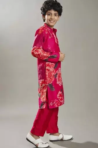 Boys floral printed mandarin collar regular kurta with pyjamas