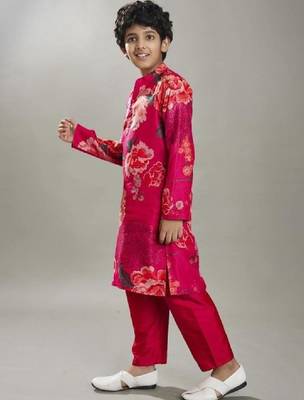Boys floral printed mandarin collar regular kurta with pyjamas 4