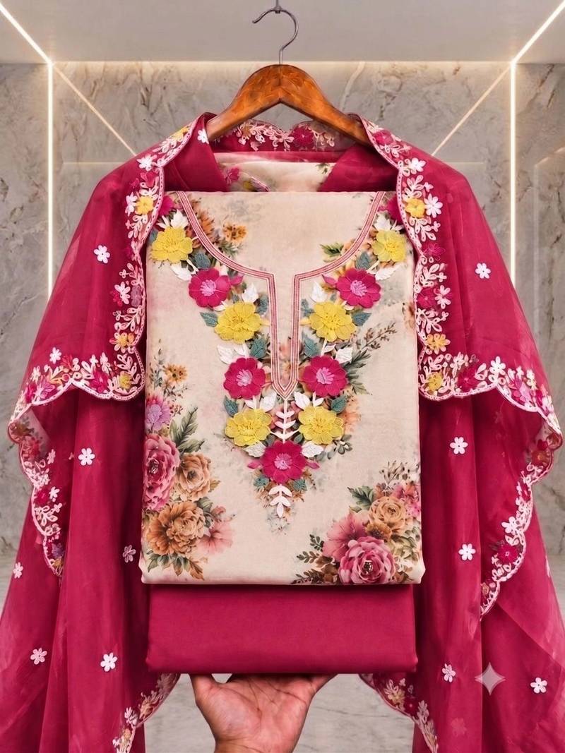 Embellished Unstitched Dress Material