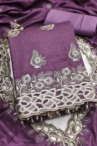 Embroidered Art Silk Unstitched Dress Material