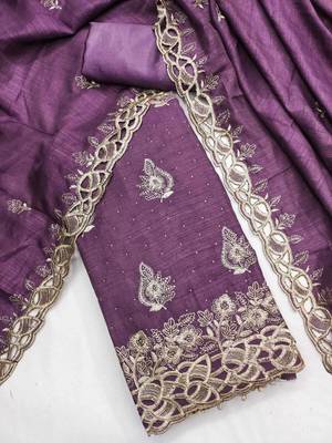 Embroidered Art Silk Unstitched Dress Material 2
