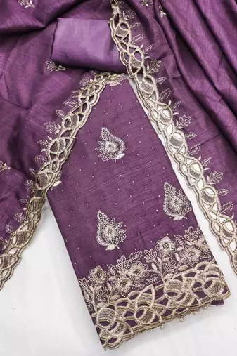 Embroidered Art Silk Unstitched Dress Material