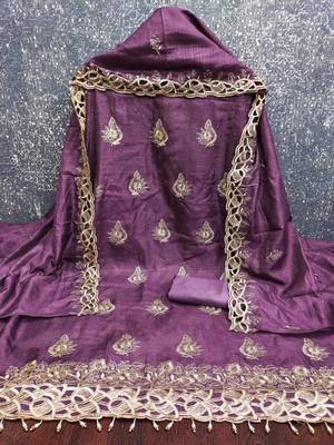 Embroidered Art Silk Unstitched Dress Material 3