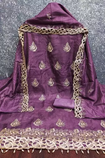 Embroidered Art Silk Unstitched Dress Material