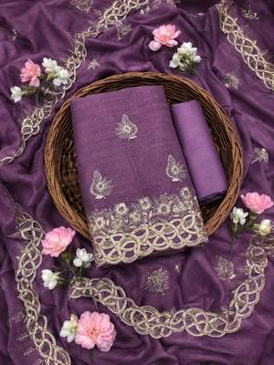 Embroidered Art Silk Unstitched Dress Material 4