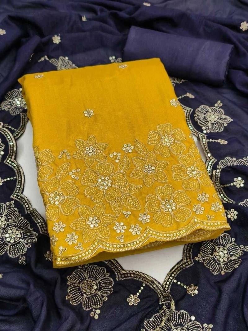 Embroidered Art Silk Unstitched Dress Material
