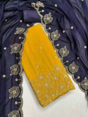 Embroidered Art Silk Unstitched Dress Material 2