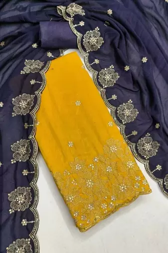 Embroidered Art Silk Unstitched Dress Material