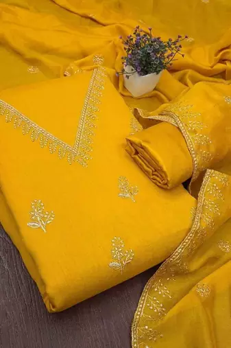 Embroidered Art Silk Unstitched Dress Material