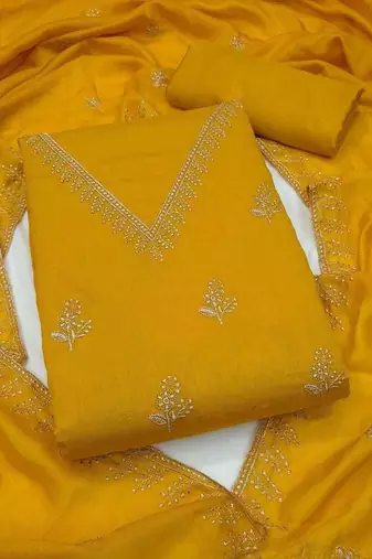 Embroidered Art Silk Unstitched Dress Material