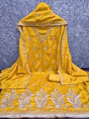Embroidered Art Silk Unstitched Dress Material 4