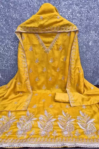 Embroidered Art Silk Unstitched Dress Material