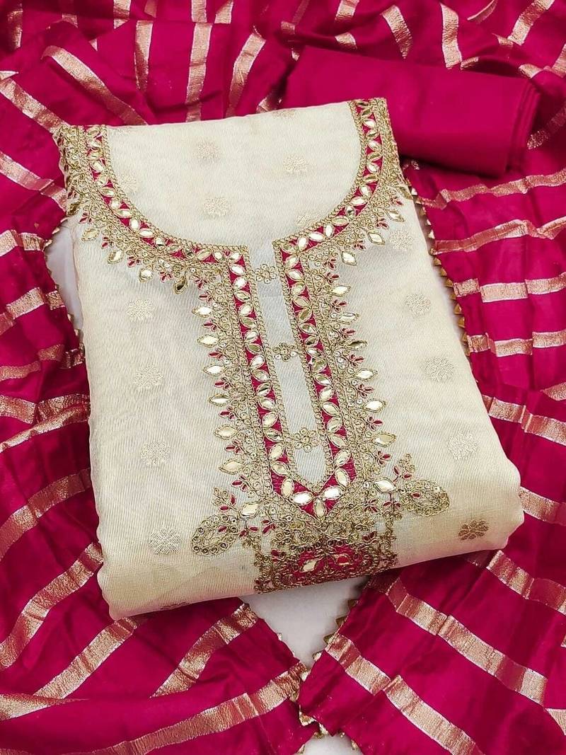 Embroidered Art Silk Unstitched Dress Material