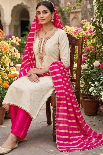 Embroidered Art Silk Unstitched Dress Material