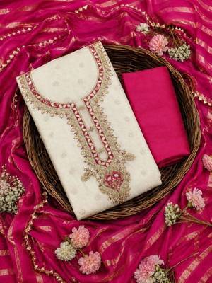 Embroidered Art Silk Unstitched Dress Material 3