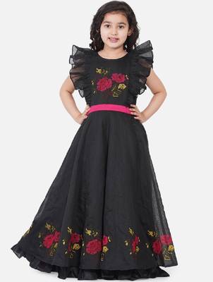 Girls floral embroidered sleeveless maxi net dress 1