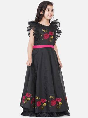 Girls floral embroidered sleeveless maxi net dress 3