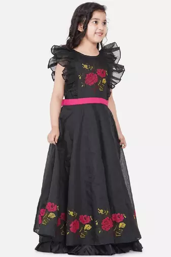 Girls floral embroidered sleeveless maxi net dress