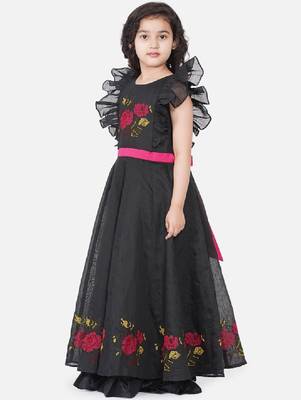 Girls floral embroidered sleeveless maxi net dress 4