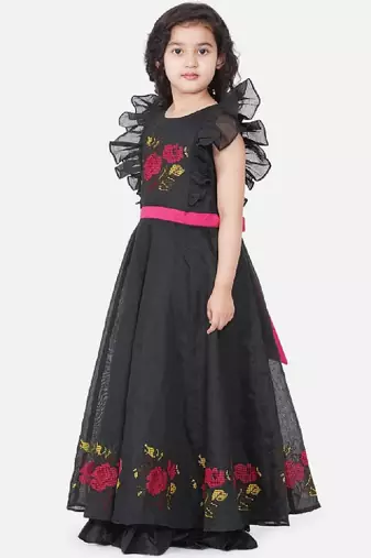 Girls floral embroidered sleeveless maxi net dress