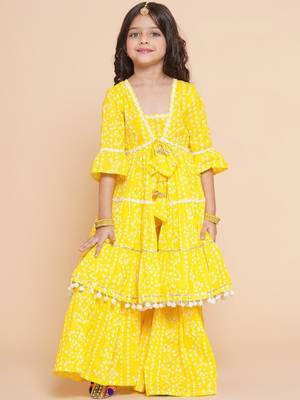 Girls bandhani printed empire pure cotton kurta with sharara 1