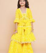 Girls bandhani printed empire pure cotton kurta with sharara