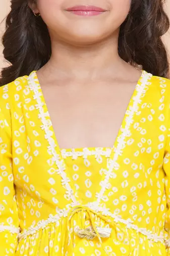 Girls bandhani printed empire pure cotton kurta with sharara