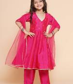 Girls embroidered angrakha kurta with trousers & dupatta