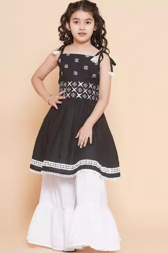 Girls embroidered pure cotton kurta with sharara
