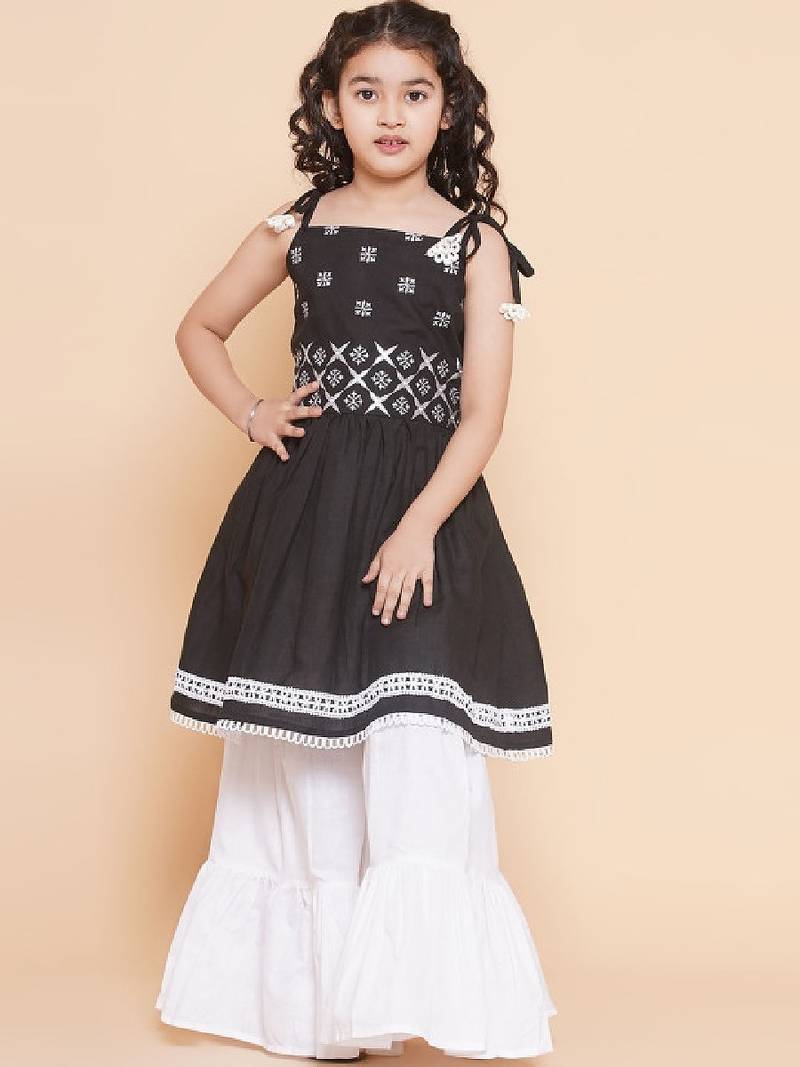 Girls embroidered pure cotton kurta with sharara