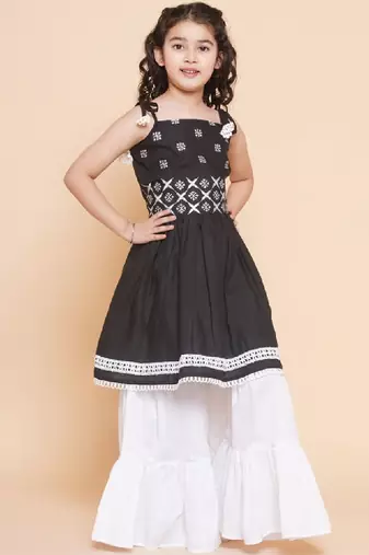 Girls embroidered pure cotton kurta with sharara