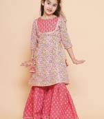 Girls printed gotta patti pure cotton kurta with sharara