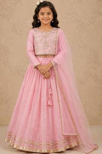 Girls embroidered thread work ready to wear lehenga & blouse with dupatta