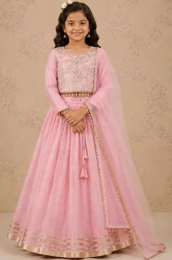 Girls embroidered thread work ready to wear lehenga & blouse with dupatta