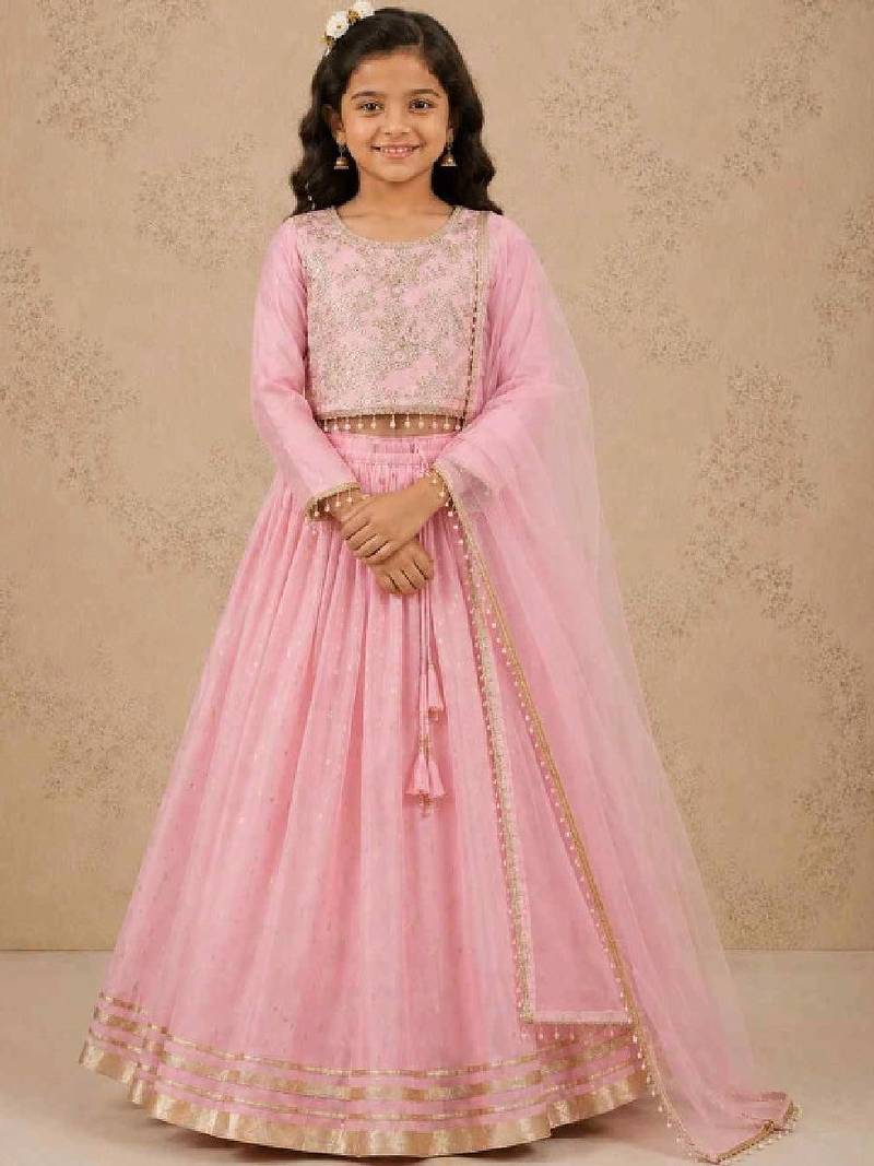 Girls embroidered thread work ready to wear lehenga & blouse with dupatta