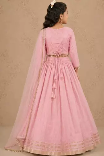 Girls embroidered thread work ready to wear lehenga & blouse with dupatta