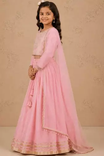 Girls embroidered thread work ready to wear lehenga & blouse with dupatta