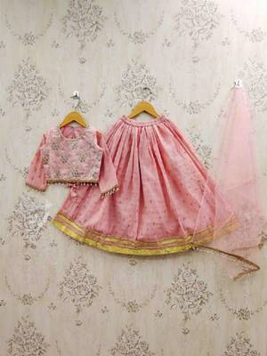 Girls embroidered thread work ready to wear lehenga & blouse with dupatta 4