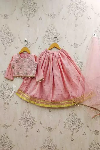 Girls embroidered thread work ready to wear lehenga & blouse with dupatta