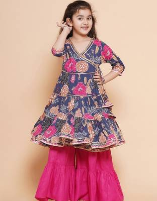 Floral printed angrakha gotta patti pure cotton kurta with sharara 1