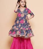 Floral printed angrakha gotta patti pure cotton kurta with sharara